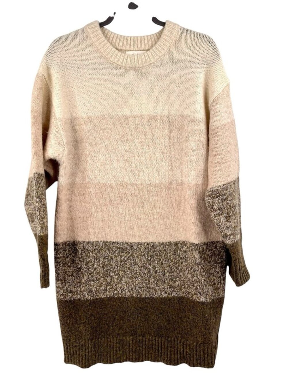 IN FEBRUARY Women's Oatmeal Multi Stripe Soft Stretch Sweater Dress NWT Med